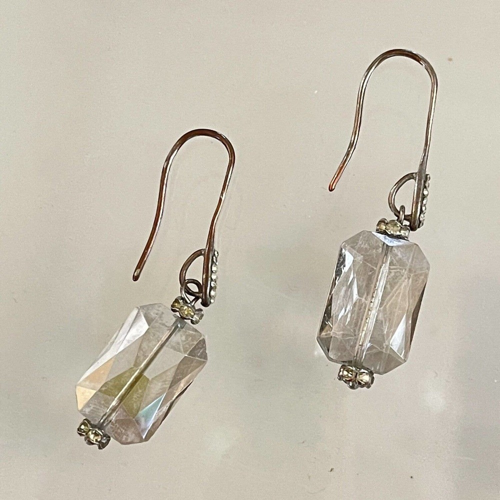 Faceted Agate Stone Pave Rhinestone Drop Statement Earrings Pierced Dangle